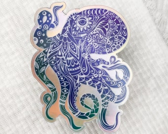 Holographic sticker, Octopus sticker, psychedelic, trippy vinyl sticker, Octopus laptop sticker, Holographic octopus, water bottle decal