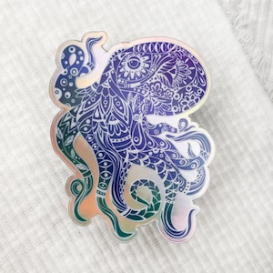 Holographic sticker, Octopus sticker, psychedelic, trippy vinyl sticker, Octopus laptop sticker, Holographic octopus, water bottle decal