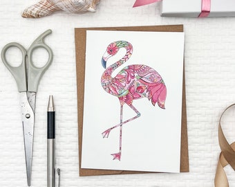 Set of Watercolor Flamingo notecards, blank inside, Pink Flamingo greeting cards, whimsical flamingo card, coastal greeting cards,