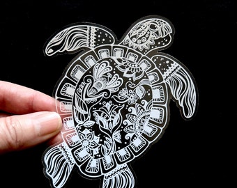 Clear Sea Turtle sticker, water bottle sticker, turtle sticker, transparent decal, Laptop decal, animal vinyl sticker, sea turtle gift