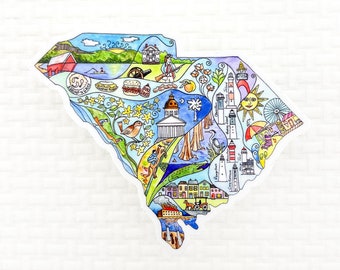 South Carolina Map Vinyl Sticker, Waterproof Laptop Decal