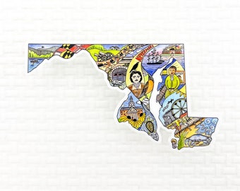Maryland State Map Outline Flag Vinyl Decals - 3 Pack (3"/4"/6") For Car, Laptop, Phone