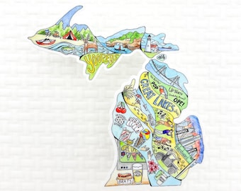 Michigan vinyl sticker, Michigan decal, Laptop decal, phone decal, Michigan state map stickers, water bottle decal, Michigan landmarks,