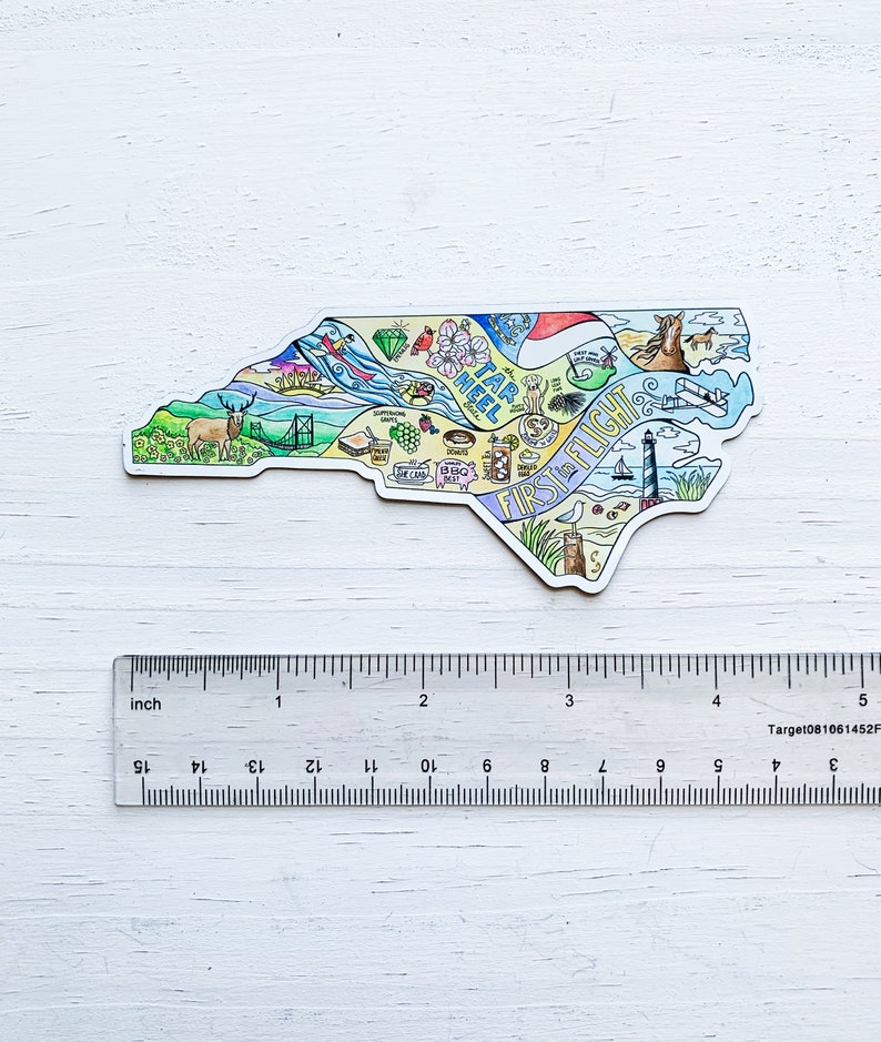 North Carolina magnet, North Carolina car magnet, Refrigerator magnet, state map illustration, housewarming gift, going away gift, state art image 2