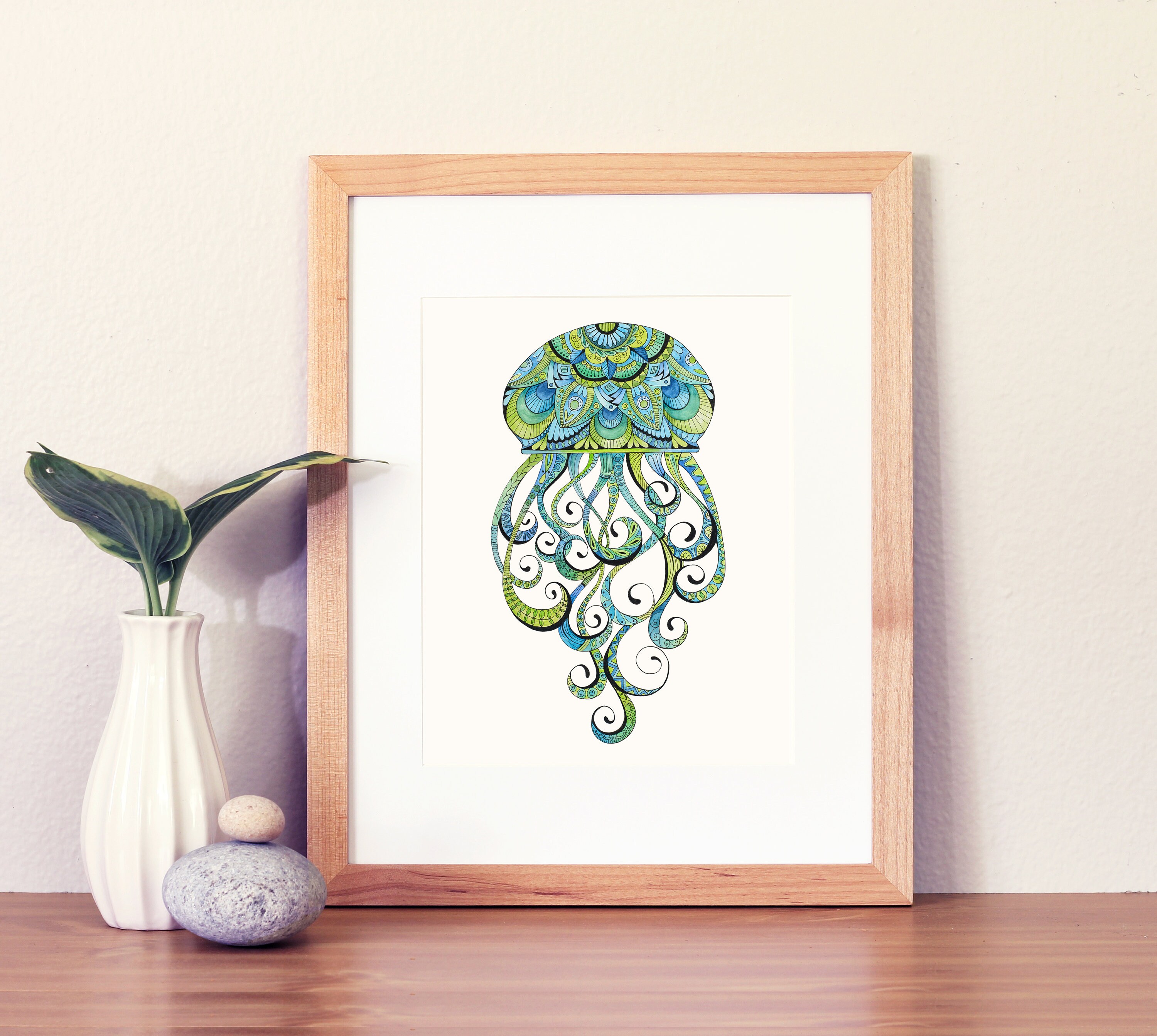Jellyfish art jellyfish wall decor Blue and Green art Etsy