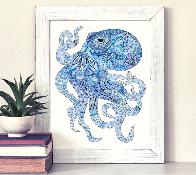 Octopus Watercolor Painting Octopus Art Print Octopus Wall Etsy UK