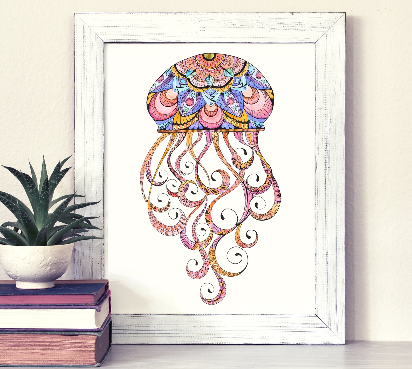 Jellyfish Art Jellyfish Wall Decor Orange and Pink Art Etsy