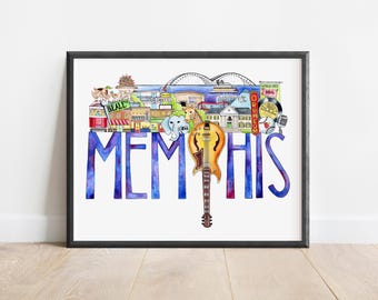 Memphis Art Print: Beale Street, Graceland, Sun Studios, St. Jude’s, Memphis zoo