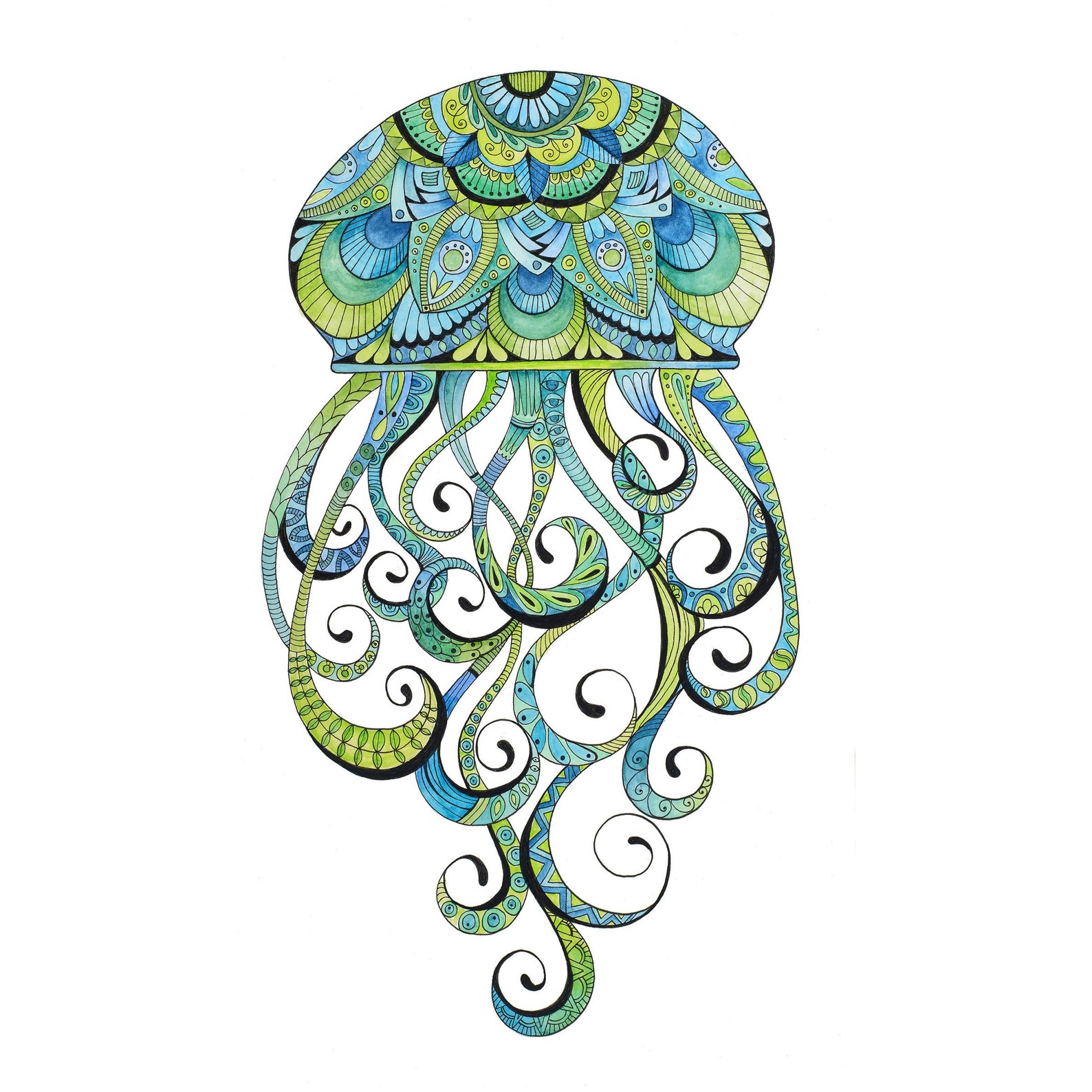 Jellyfish Art Print Jellyfish Wall Decor Blue and Green Art Etsy