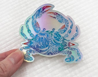 Holographic Crab sticker, psychedelic, shiny, metallic sticker, Blue crab laptop sticker, Holographic blue crab, water bottle decal