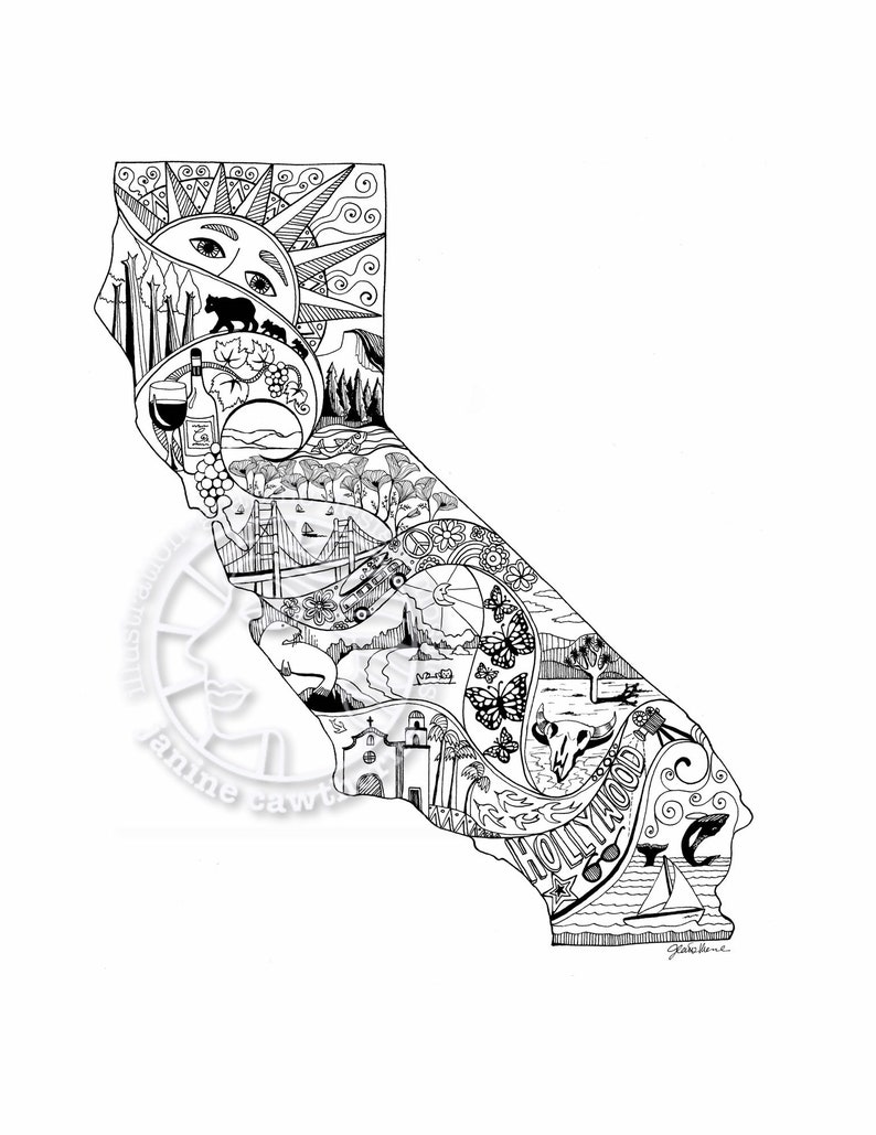 California Wall Art Map Art State Artwork California Map Etsy