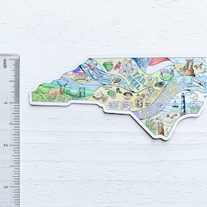 North Carolina magnet, North Carolina car magnet, Refrigerator magnet, state map illustration, housewarming gift, going away gift, state art image 3