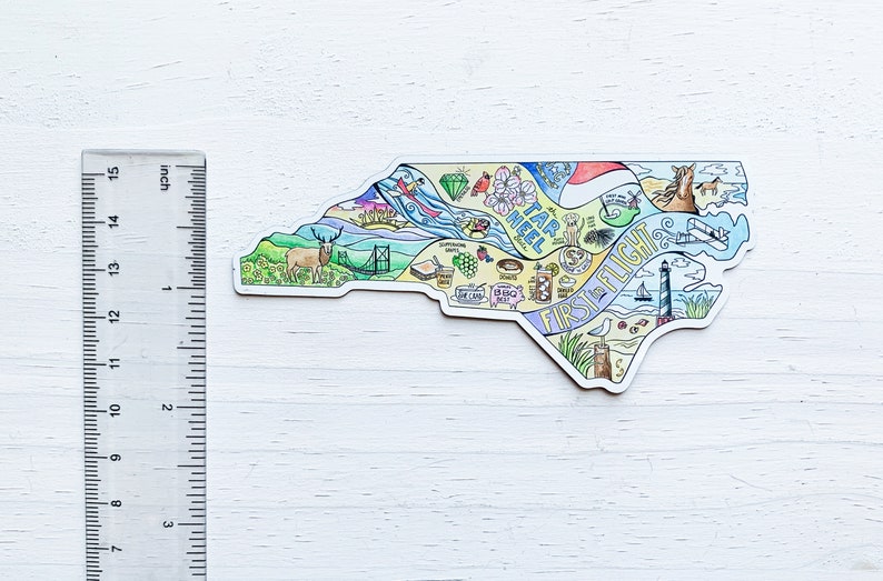 North Carolina magnet, North Carolina car magnet, Refrigerator magnet, state map illustration, housewarming gift, going away gift, state art image 3