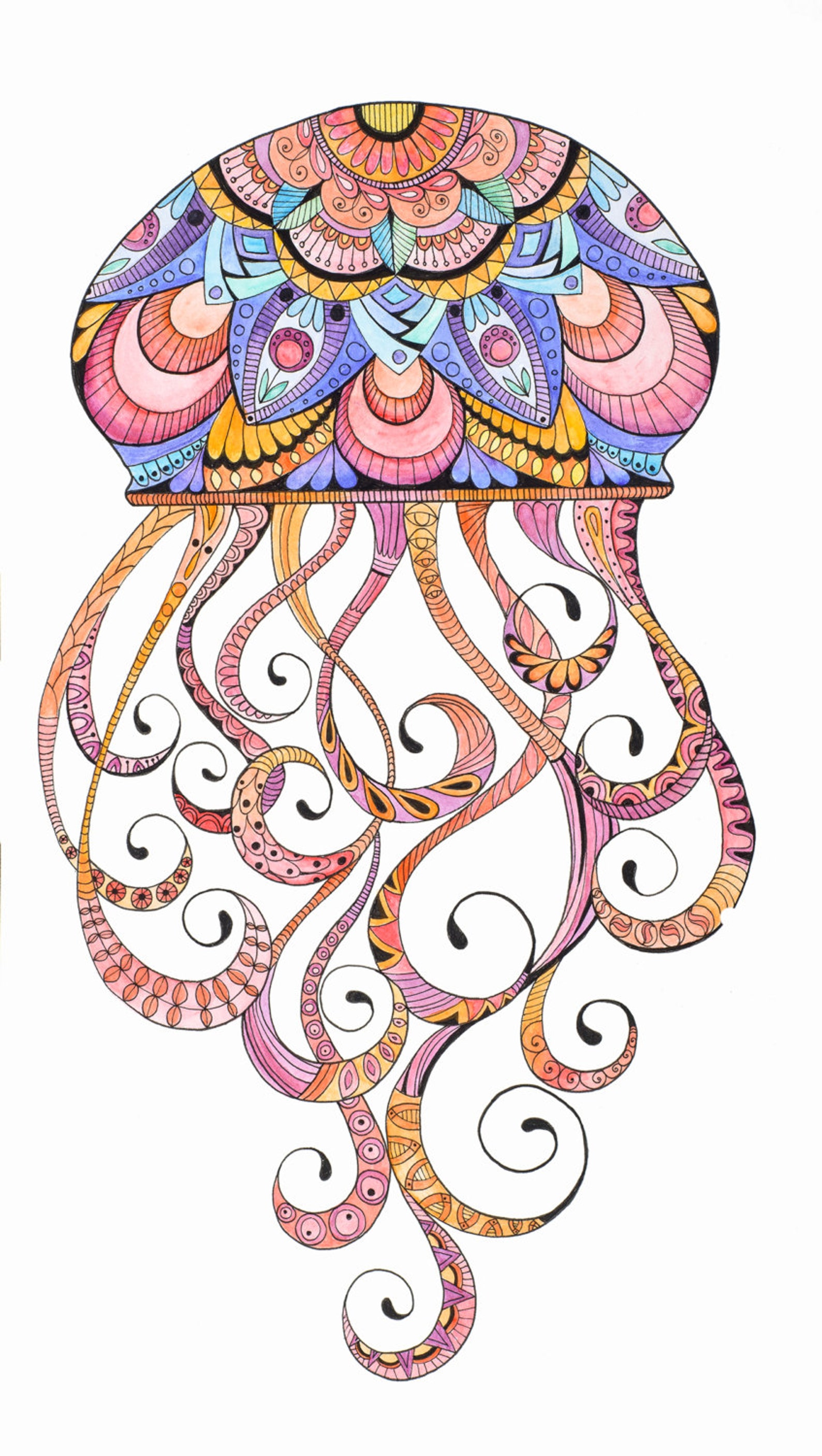 Jellyfish Art Print Jellyfish Wall Decor Orange and Pink Etsy