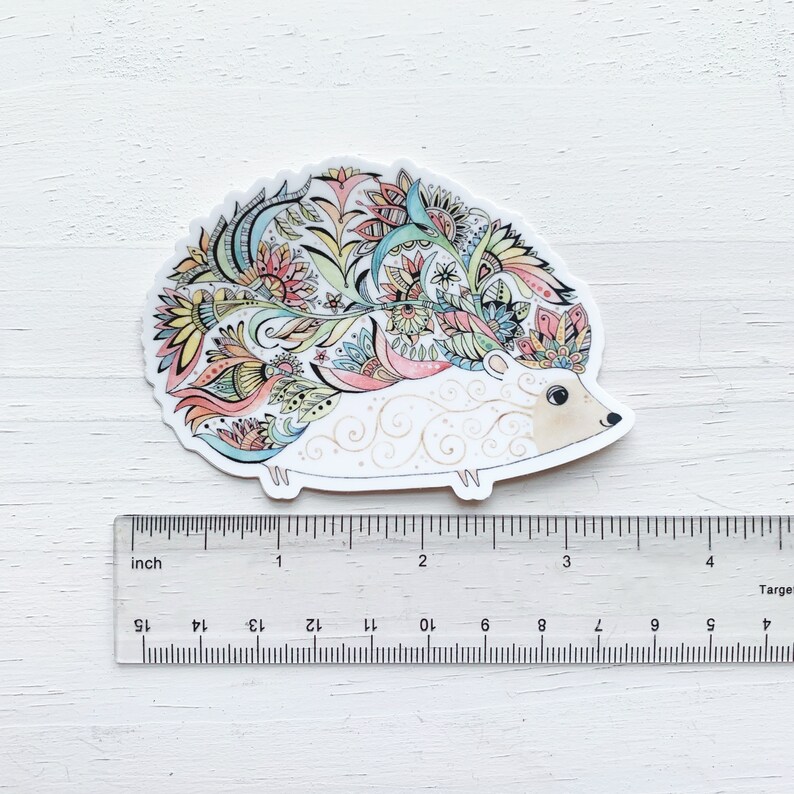 Hedgehog vinyl sticker, Hedgehog decal for Laptop, phone, water bottle, or car, mother's day gift, hedgehog lover gift, woodland animal art image 4