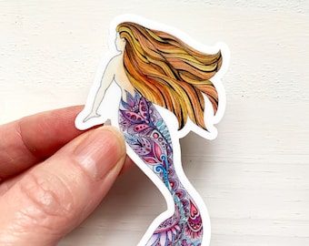 Mermaid vinyl sticker, Mermaid decal, Laptop decal, phone decal, Mermaid sticker, whimsical mermaid sticker, car decal, water bottle decal