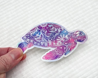 Holographic turtle sticker, waterproof Sea Turtle sticker, psychedelic, trippy vinyl sticker, sea turtle laptop sticker, Holographic turtle