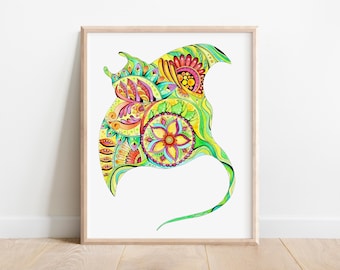 Sting Ray Manta Ray and Echo Embroidered Waffle Weave Hand/dish