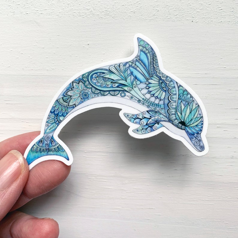 Dolphin vinyl sticker, Dolphin decal, Laptop decal, phone decal, Dolphin, Dolphin sticker, Animal sticker, car decal, water bottle decal image 1