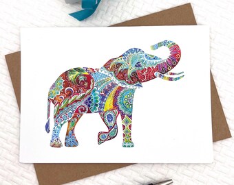 Watercolor Elephant Greeting cards: Ocean themed Greeting Card set, blank inside