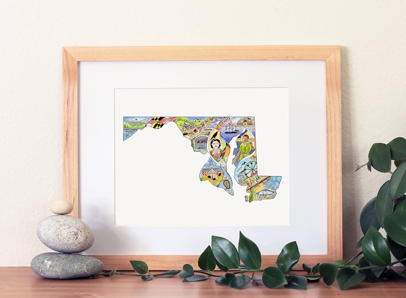 Maryland Maryland map Maryland wall art Maryland map gift Etsy
