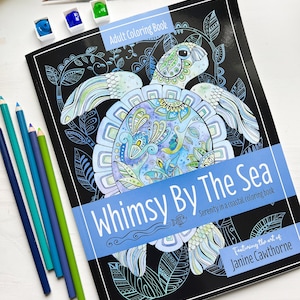 Adult coloring book for relaxation and stress relief, with sea creature designs - octopus, jelly fish, sea otter etc, easter basket gift