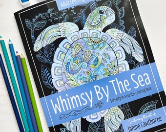 Adult coloring book for relaxation and stress relief, with sea creature designs - octopus, jelly fish, sea otter etc, easter basket gift