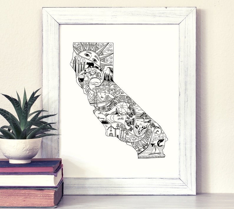California Wall Art Map Art State Artwork California Map Etsy