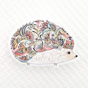 Hedgehog vinyl sticker, Hedgehog decal for Laptop, phone, water bottle, or car, mother's day gift, hedgehog lover gift, woodland animal art image 1