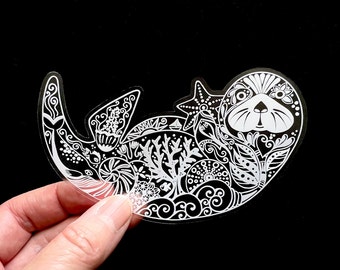 Clear Sea Otter sticker, Clear otter sticker, animal stickers, transparent decal, Laptop decal, Sea Otter vinyl sticker, sea otter gift,