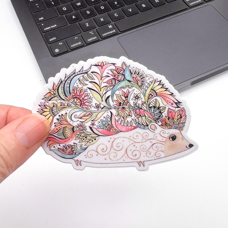 Hedgehog vinyl sticker, Hedgehog decal for Laptop, phone, water bottle, or car, mother's day gift, hedgehog lover gift, woodland animal art image 3