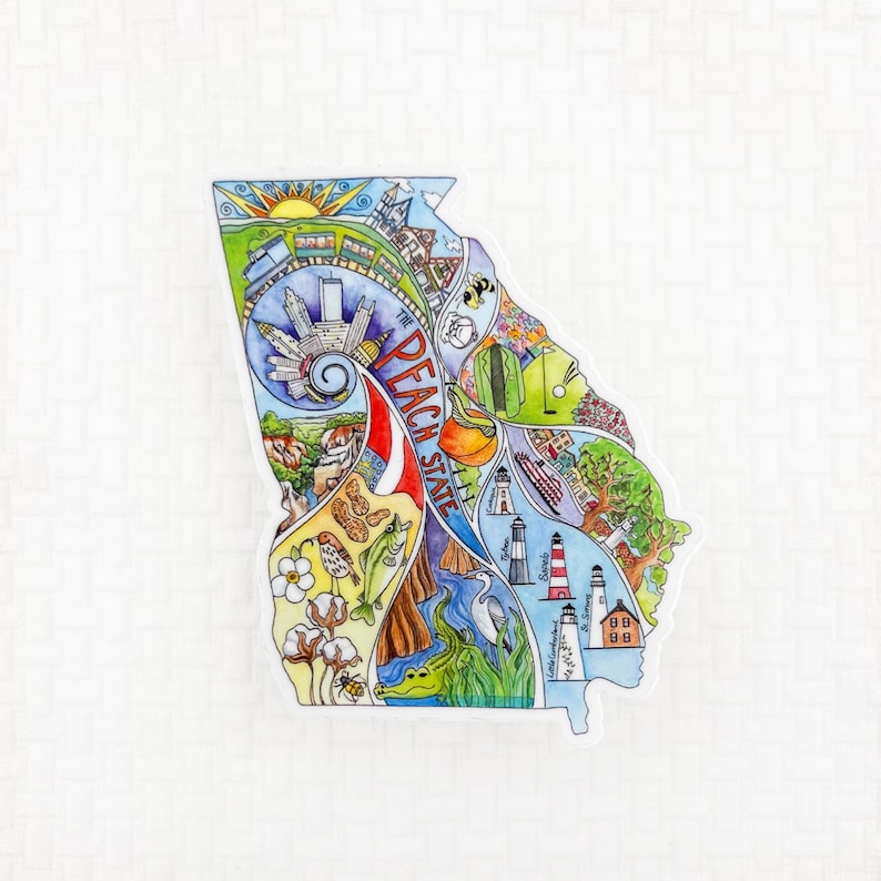 Georgia Map Vinyl Sticker, Waterproof Laptop Decal - Etsy
