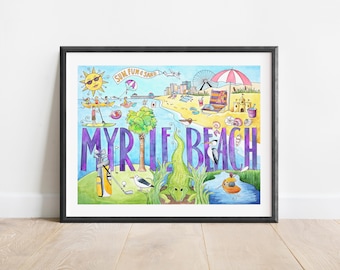 Myrtle Beach Illustration Art Print, South Carolina Beach decor