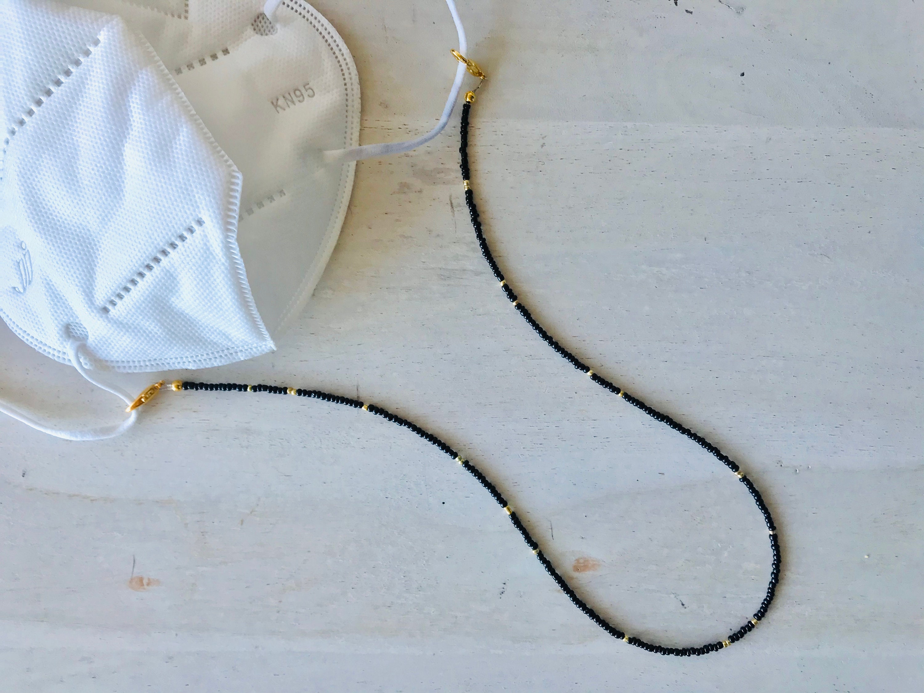 Beaded Mask Chain Black Facemask Chain Black Mask Chain Beaded Etsy