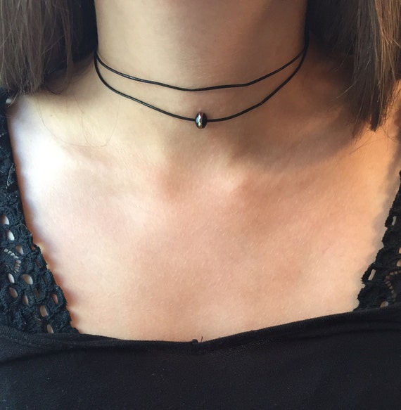 Double Wrap Choker Necklace Thin Black Leather - Black Leather Wrap Choker Double Wrap Choker Necklace Thin Black Leather - Black Leather Wrap Choker