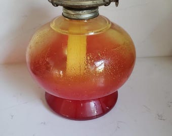 Vintage Eagle Amberina Glass Oil Lamp Base Only
