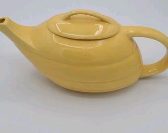 Vintage Bauer Pottery Aladdin Art Deco Yellow Atomic Ceramic Teapot & Lid