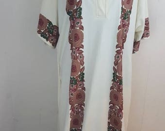 Vintage Alfred Shaheen Hawaii Beige Floral Long Maxi Dress Womens