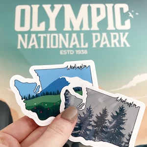 Washington State Sticker - Mountains, Tree Sticker, Get Outside, Nature Scene, Washington Gift