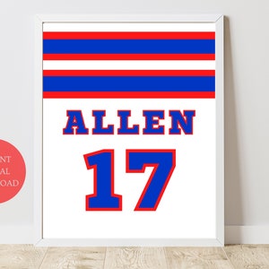 Josh Allen Buffalo Bills Jersey Poster, Regali Buffalo Bills, Buffalo Bills STAMPABILE, Buffalo Bills Allen Jersey Wall Art