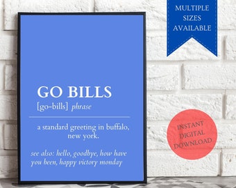 GO BILLS Blue Definition Wall Art, Buffalo Bills Printable Digital Download Decor, Buffalo Bills Wall Art Poster, Buffalo Bills Printables