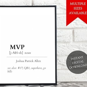Póster de definición de MVP de Josh Allen, póster de MVP de Josh Allen, póster de Josh Allen Buffalo Bills, descarga digital de Buffalo Bills