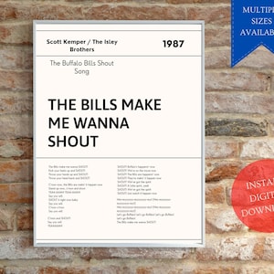 Buffalo Bills Shout Song Lyric Poster, Buffalo Bills Fight Song Wall Art, Buffalo Bills PRINTABLE, Buffalo Bills Poster Print, Bills Gift