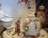 Meissen lobed deep plate bowl with gold rim, Crossed Swords Mark , circa 1900