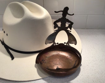 1915 Mixed Metal Sterling and Copper signed Cowboy with batwing Chaps Ashtray