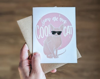 You're One Cool Cat Funny Friend Valentine Greeting Card | Cute Sphynx Cat Card