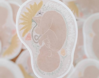 Unborn Baby in Womb Sticker for Water Bottle| Pro-Life Decal | "Fearfully & Wonderfully Made" Die Cut Sticker for Water Bottle, Laptop