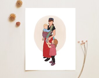 Custom Babywearing Portrait, Mother's Day Gift, Mama and Baby Art | Faceless Digital Art Illustration