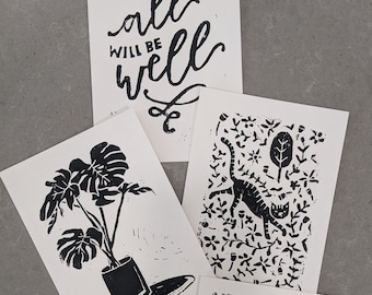 Original 5x7 Linocut Print | Monstera Art | Typographic Print for Gifting |