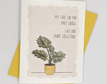 Funny Plant Lover's Valentine Greeting Card | Cute Monstera Plant Card